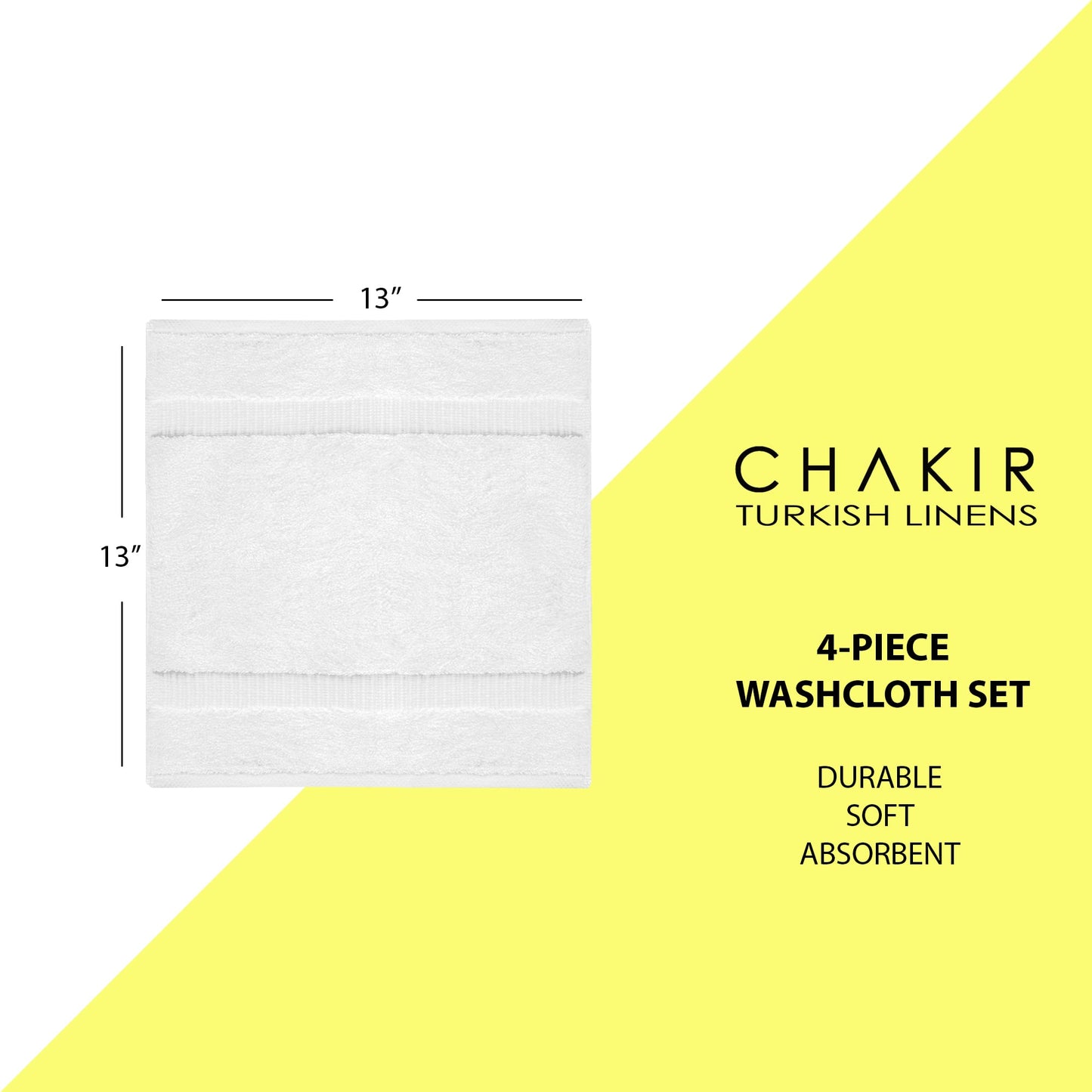 Chakir Turkish Linens | Hotel & Spa Quality 100% Cotton Premium Turkish Towels | Soft & Absorbent (4-Piece Washcloths, White)