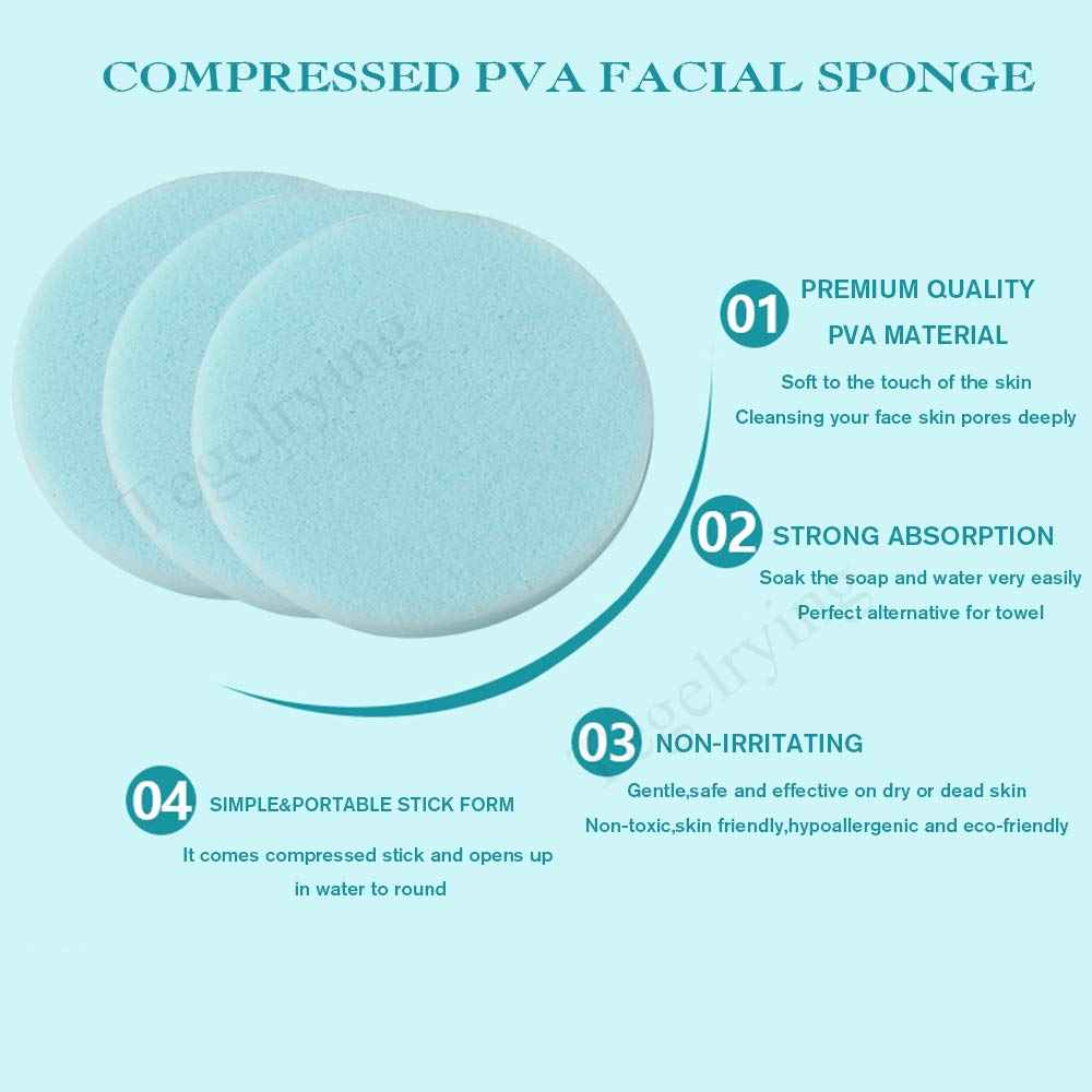 Facial Sponge Compressed,240 Count PVA Professional Makeup Removal Wash Round Face Sponge Pads Exfoliating Cleansing for Women,Blue