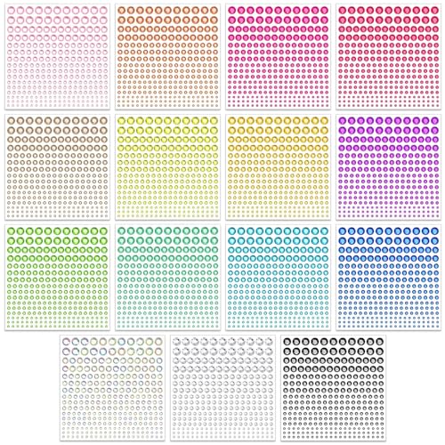 Tidponra 4170 Self Adhesive Rhinestone Gems - 6 Sizes, 15 Colors