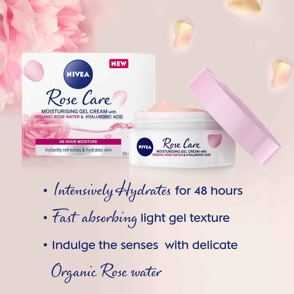 24h Day Cream (50 ml), Face Care with Rose Water and Hyaluron, Light Gel Face Cream for Smooth Delicate Skin, Moisturising Cream