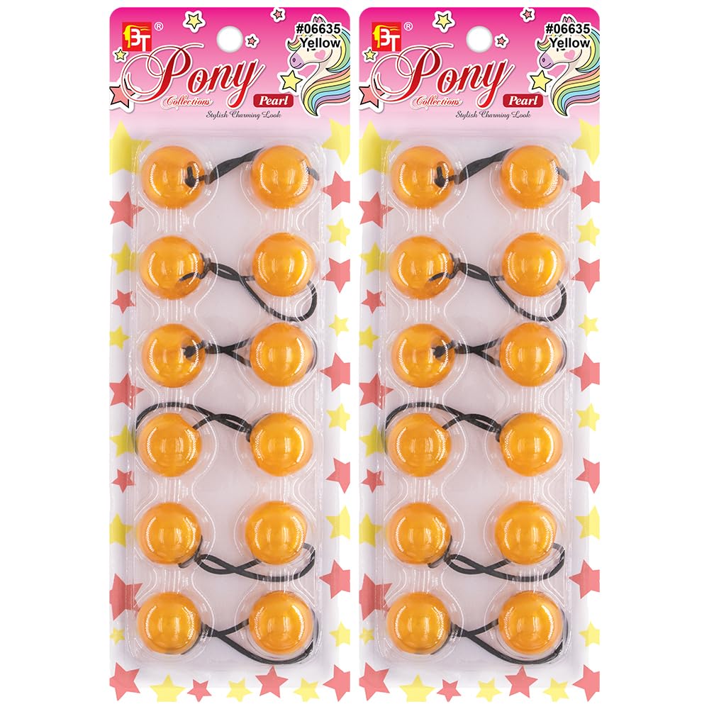 Beauty Town 12 Pcs 25mm Hair Ties for Girls with Balls Bubble Twinbead Ponytail Holders Bobble Hair Balls, Pearl Yellow