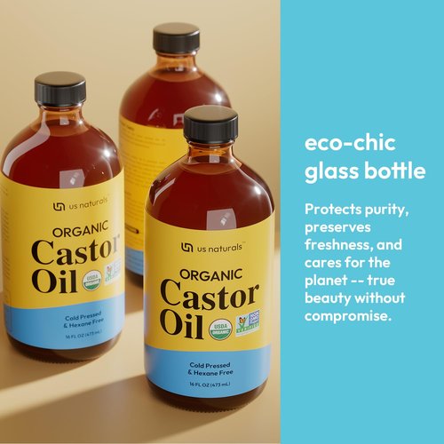 16oz Organic Castor Oil – Glass Bottle – USDA Certified Organic & Non-GMO – 100% Pure, Cold-pressed, Unrefined, Hexane-free – Premium Glow-Boosting Oil for Skin, Hair, Lashes, Nails & More