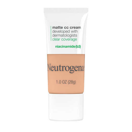 Neutrogena Clear Coverage Flawless Matte CC Cream, Full-Coverage Color Correcting Cream Face Makeup with Niacinamide (b3), Hypoallergenic, Oil Free & Fragrance Free, Sand, 1 oz