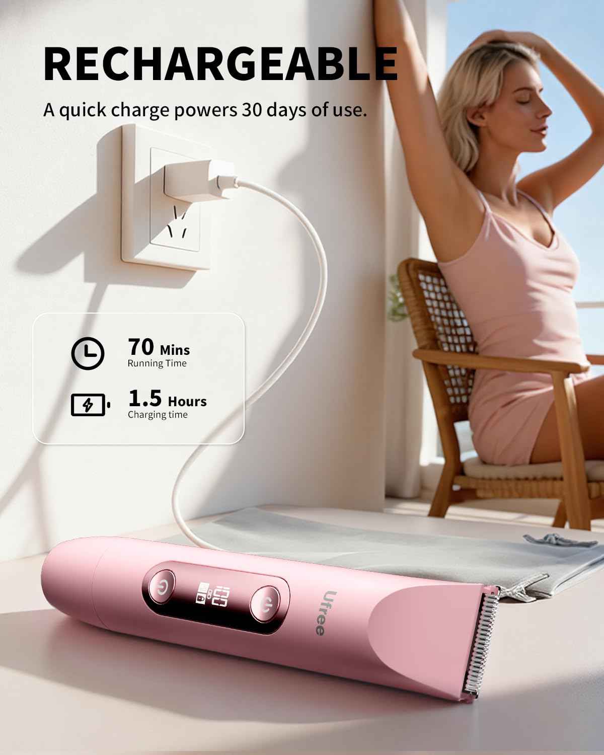 Ufree Bikini Trimmer Electric Razors for Women Dual Head, Pubic Body Hair Trimmer Electric Shaver for Face, Legs, Arm, Rechargeable Lady Shaver Waterproof, Summer Grooming Kit, Gifts for Her