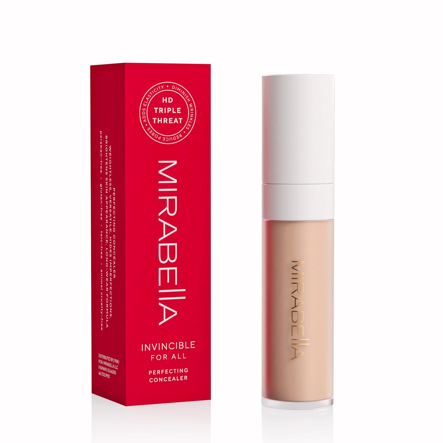 Mirabella Invincible For All Perfecting Under Eye Concealer Full Coverage - Hydrating Makeup Concealer for Dark Circles, Fine Lines & Wrinkles w/Hyaluronic Acid - Deep D200