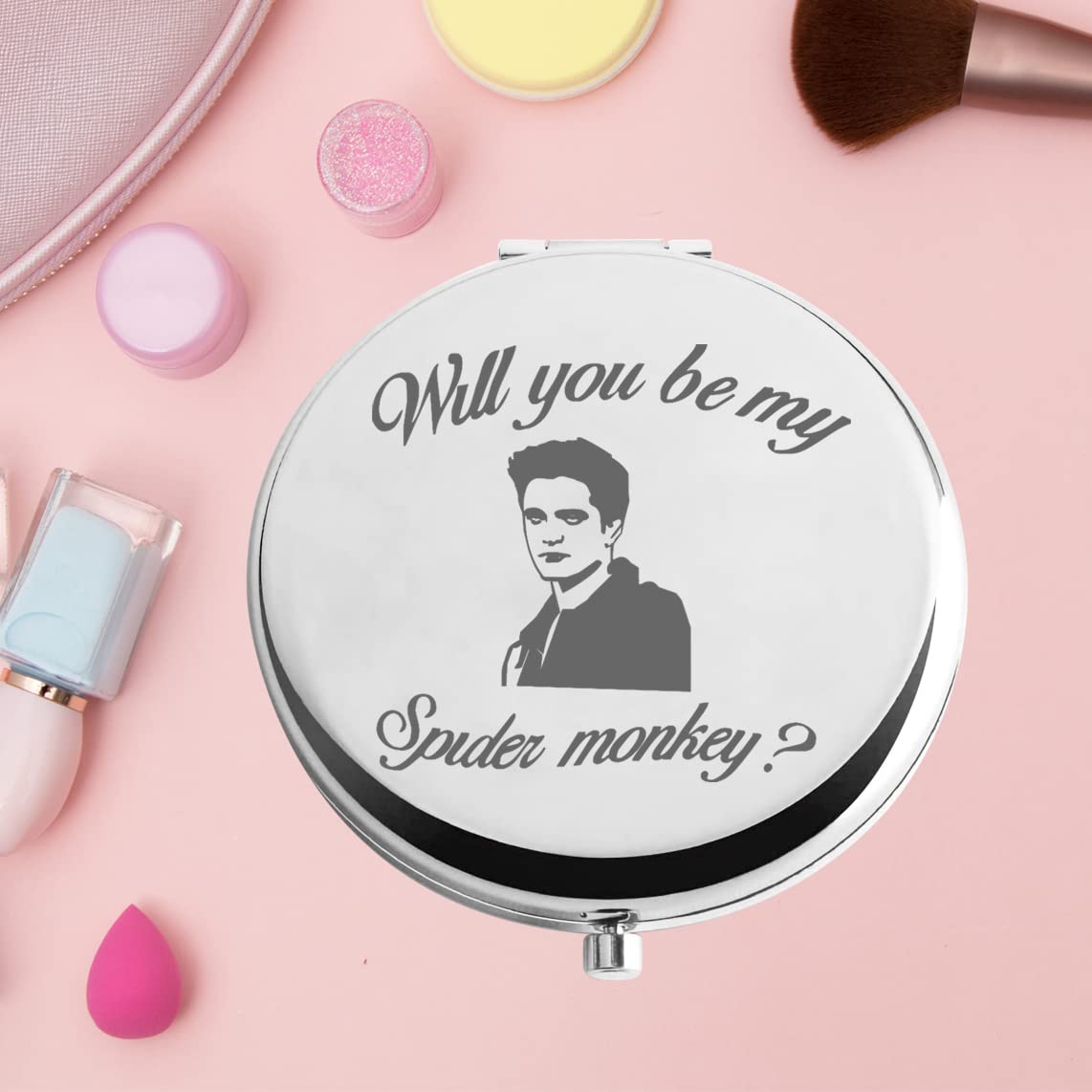KEYCHIN Twilight Movie Pocket Mirror Twilight Edward and Bella Fans Gifts Will You Be My Spider Monkey Compact Mirror for Women Girls Teenager (Spider monkey-S)