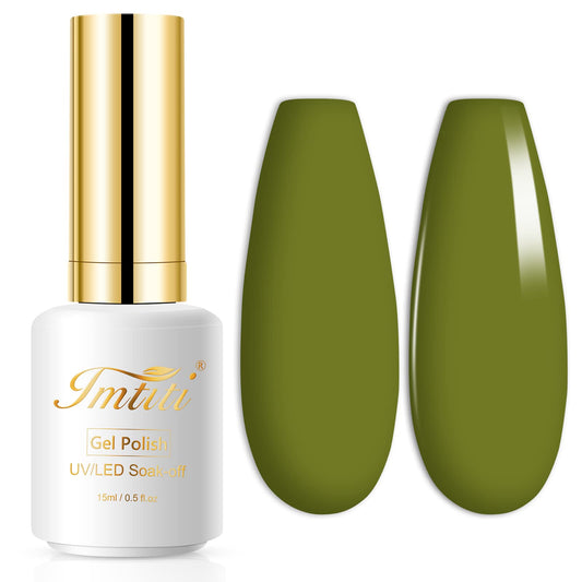 Imtiti Gel Nail Polish, 1 Pcs 0.5Oz Olive Green Gel Polish Soak Off Nail Art Manicure Salon DIY Gel Nail Christmas Gift for Girls