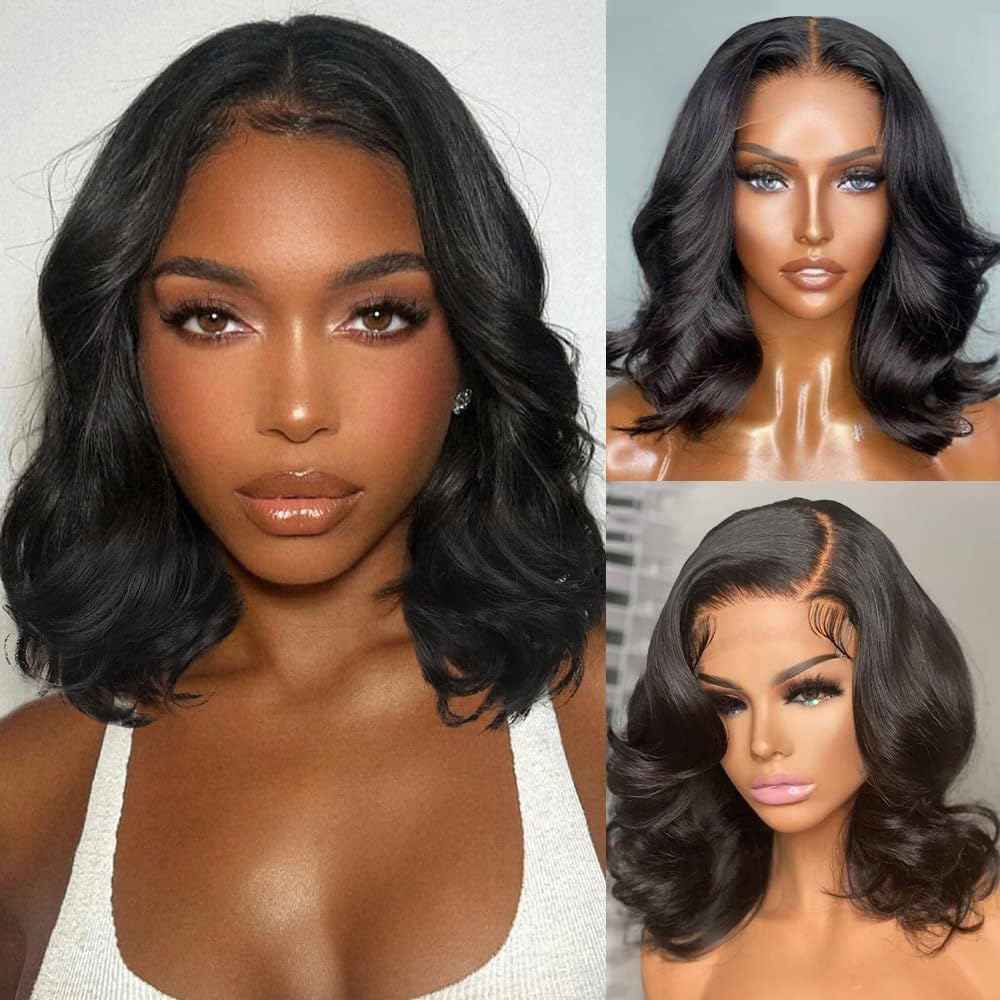 VNFM 8inch Bob Wig Human Hair Short Body Wave Lace Front Wigs Human Hair 13X4 HD Lace Frontal Wig Human Hair Pre Plucked Bob Wigs for Women