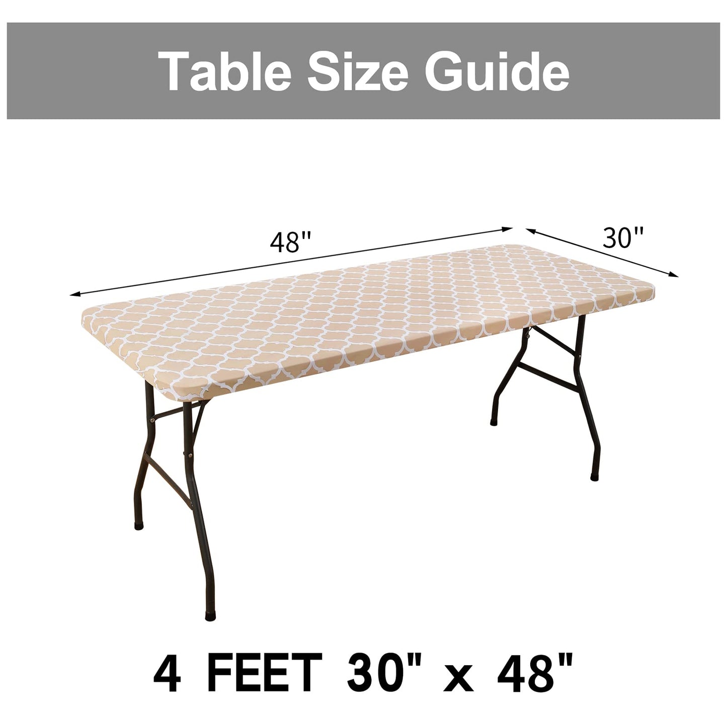 smiry Rectangle Picnic Tablecloth, Waterproof Elastic Fitted Table Covers for 4 Foot Tables, Wipeable Flannel Backed Vinyl Tablecloths for Camping, Indoor, Outdoor (Khaki Morocco, 30x48 Inches)