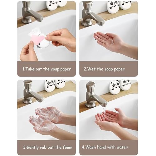 1Pc Cute Panda Portable Soap Sheets,Mini Travel Soap Paper Sheets Disposable Water Soluble Hand Washing Bath Scented Soaps for Outdoor Foaming Paper Travel,Soaps Shampoo,Personal Care