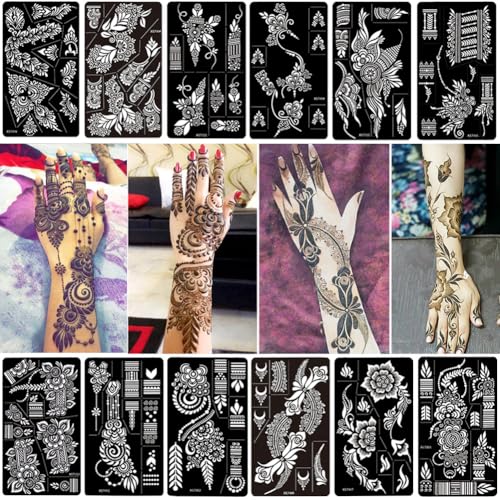 12 Sheet Henna Tattoo Stencil Kit - Indian Temporary Tattoo Templates