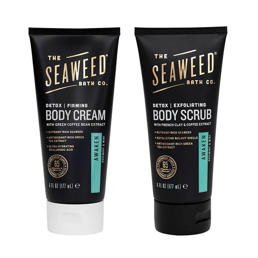 The Seaweed Bath Co. Firming Detox Cream & Body Scrub, Awaken Scent (Rosemary & Mint), Cellulite Cream, Vegan, Paraben Free, 2x6 oz.