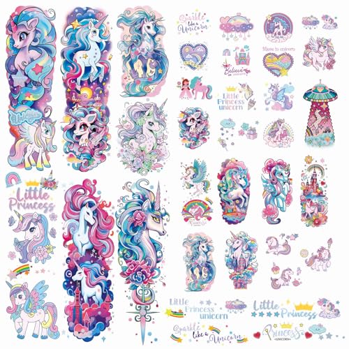 Unicorn Temporary Tattoo Kit for Kids - 35 Styles, 24 Sheets
