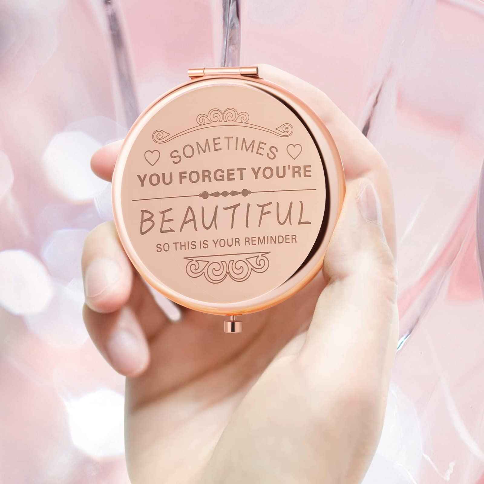 Birthday Gifts for Women－Compact Makeup Mirror,Gifts for Women, Festival,Valentine's Day,Christmas,Mother's Day, Graduation Party,The Gift for mom,Wife,Sister,Daughter,Friend,Classmate … (2-Rose gold)