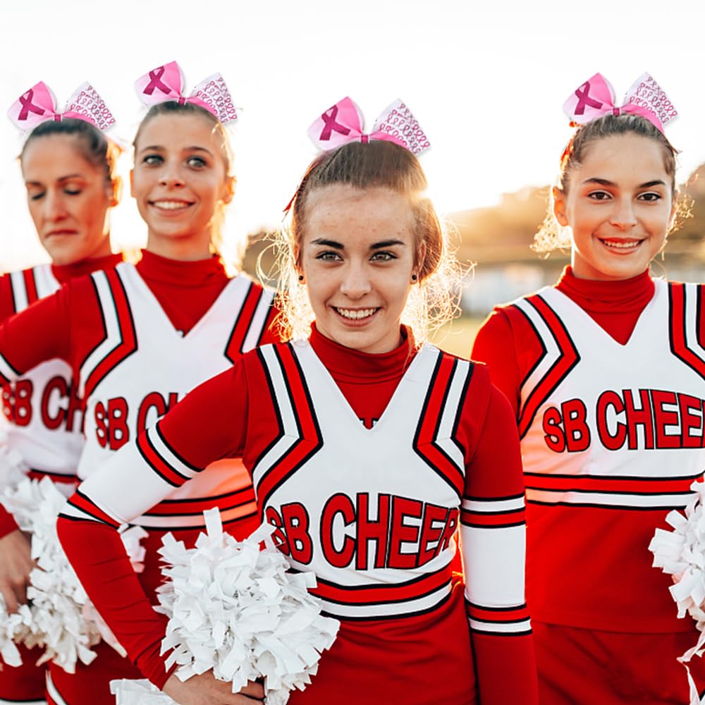 Breast Cancer Awareness Cheer Bows Pink Glitter Cheer Bow Large Ponytail Holder Elastic Band Pink Ribbon Hair Band Breast Cancer Hair Accessories