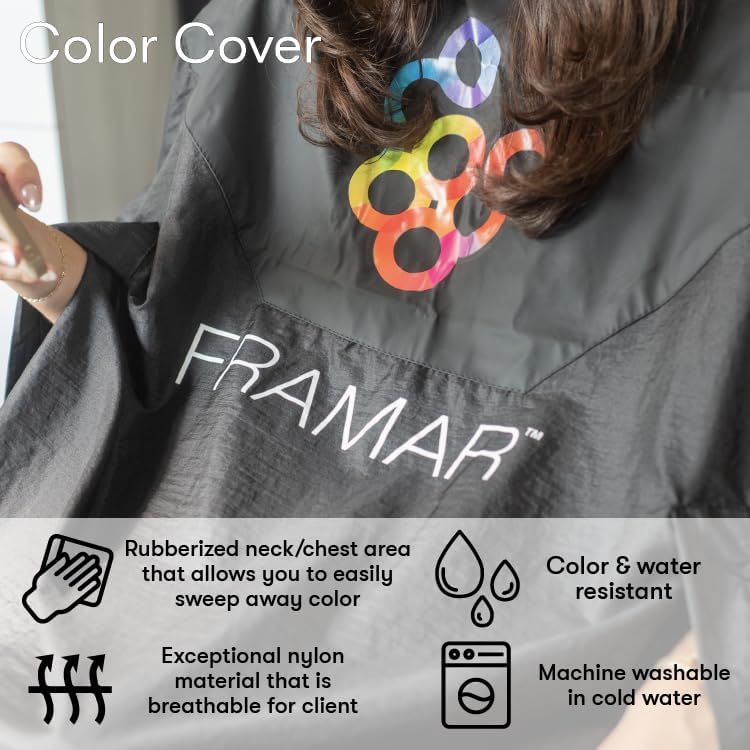 FRAMAR Black Color Cover Salon Cape for Hair Dye & Coloring, Adjustable Neck, Water-Resistant, Reusable