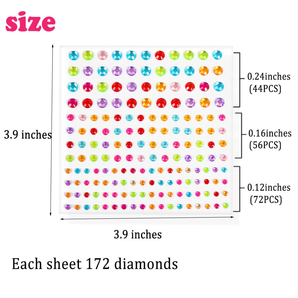 8 Sheets Face Jewels Stick On, Self Adhesive Eye Body Face Gems Jewels Rhinestone Stickers, Makeup Rhinestones Eye Hair Body Jewels Diamond, for Women Festival Party Tattoo DIY Nail Art Decoration