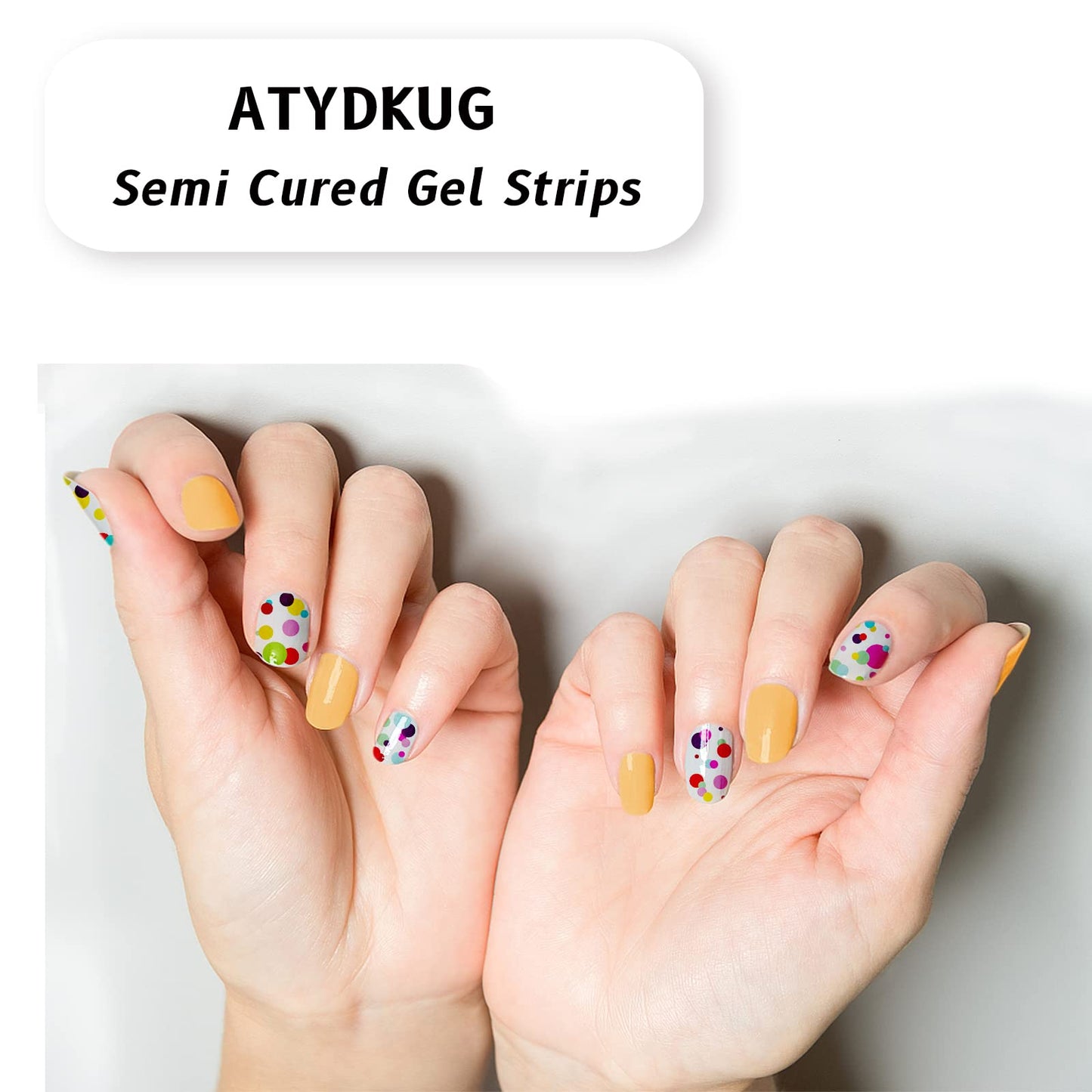 Atydkug Halloween Decoration Semi Cured Gel Nail Strips Words with UV Nail Lamp Nail Art Designs Salon-Quality Long Lasting, 40 Pieces Gel Nail Strips + 1 UV Lamp (Rainbow Art)