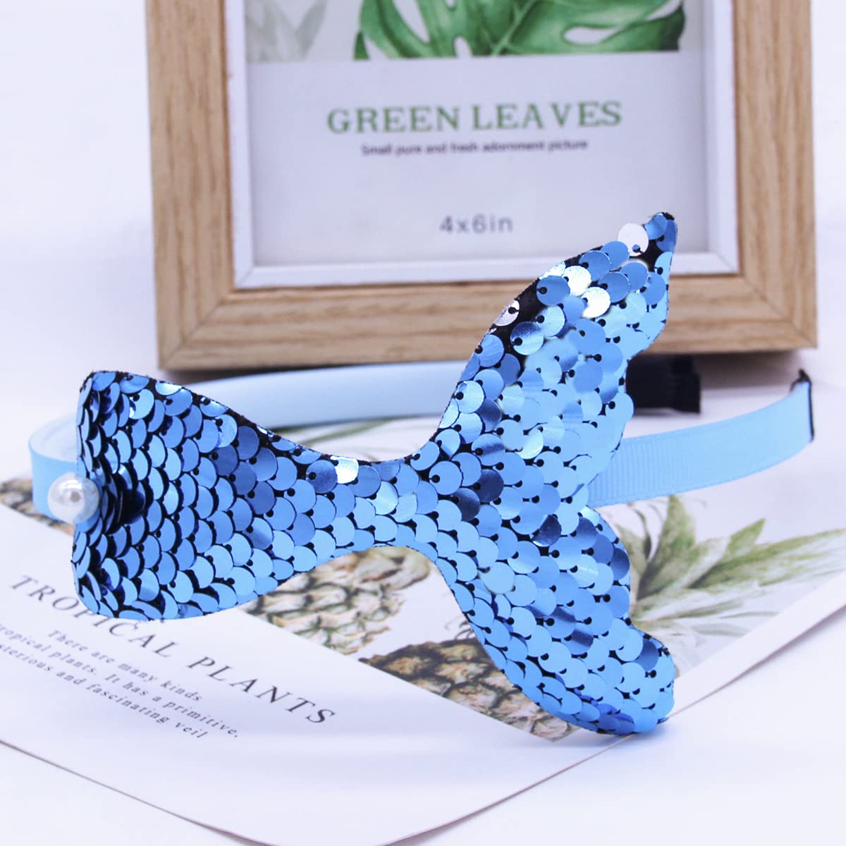 Mermaid Headband Laser Mermaid Glitter Hair Band Mermaid Sequin Hair Accessories Girls Women Birthday Seaside Pool Party (Blue)