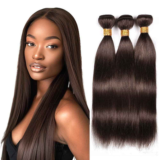 10/10/10 inch Color 4 Brown Straight Bundles Human Hair Dark Brown Human Hair Bundles Brazilian Unprocessed Virgin Weave No Tangle Hair Extensions For Black Women