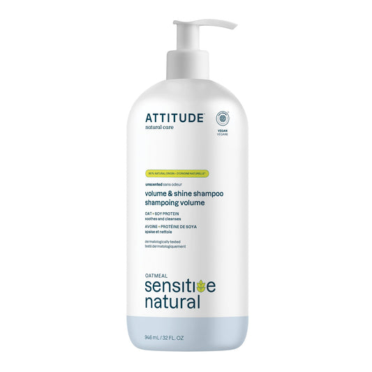 ATTITUDE Volume and Shine Hair Shampoo for Sensitive Dry Scalp, EWG Verified, Soothing Oat, For Thin Hair, Naturally Dervied Ingredients, Vegan and Plant-Based, Unscented, 32 Fl Oz