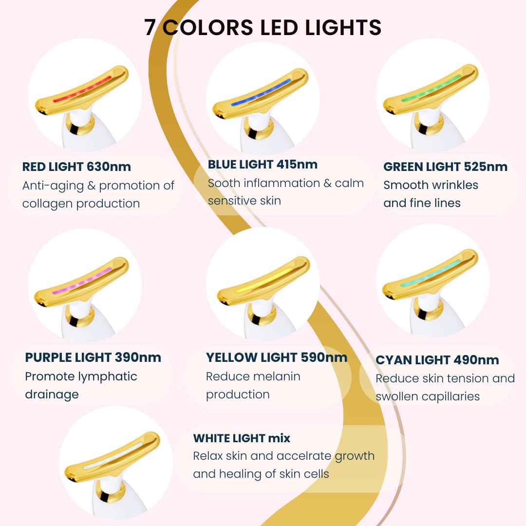 Red Light Therapy Face Massager Tool - with 7 LED Colors - Skin Care Beauty Device for Neck and Facial Tightening and Lifting
