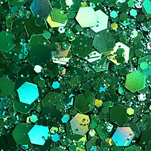 Green Body Glitter - 15g Chunky Holographic Face Glitter, Hair Glitter, Eye Glitter and Body Glitter for Women. Rave Glitter, Festival Accessories, Cosmetic Glitter Makeup. Loose Glitter Set