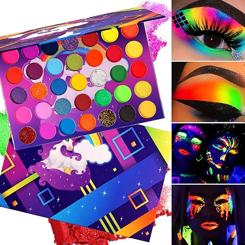 Afflano Neon Eyeshadow Palette - UV Glow Matte & Shimmer