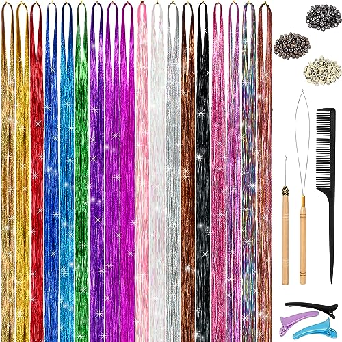 Hair Tinsel Kit 18 Colors 7200 Strands Heat Resistant