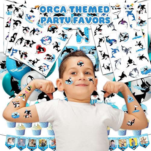 96 PCS Orca Temporary Tattoos for Kids | Pre-Cut Sea Animal Party Favors