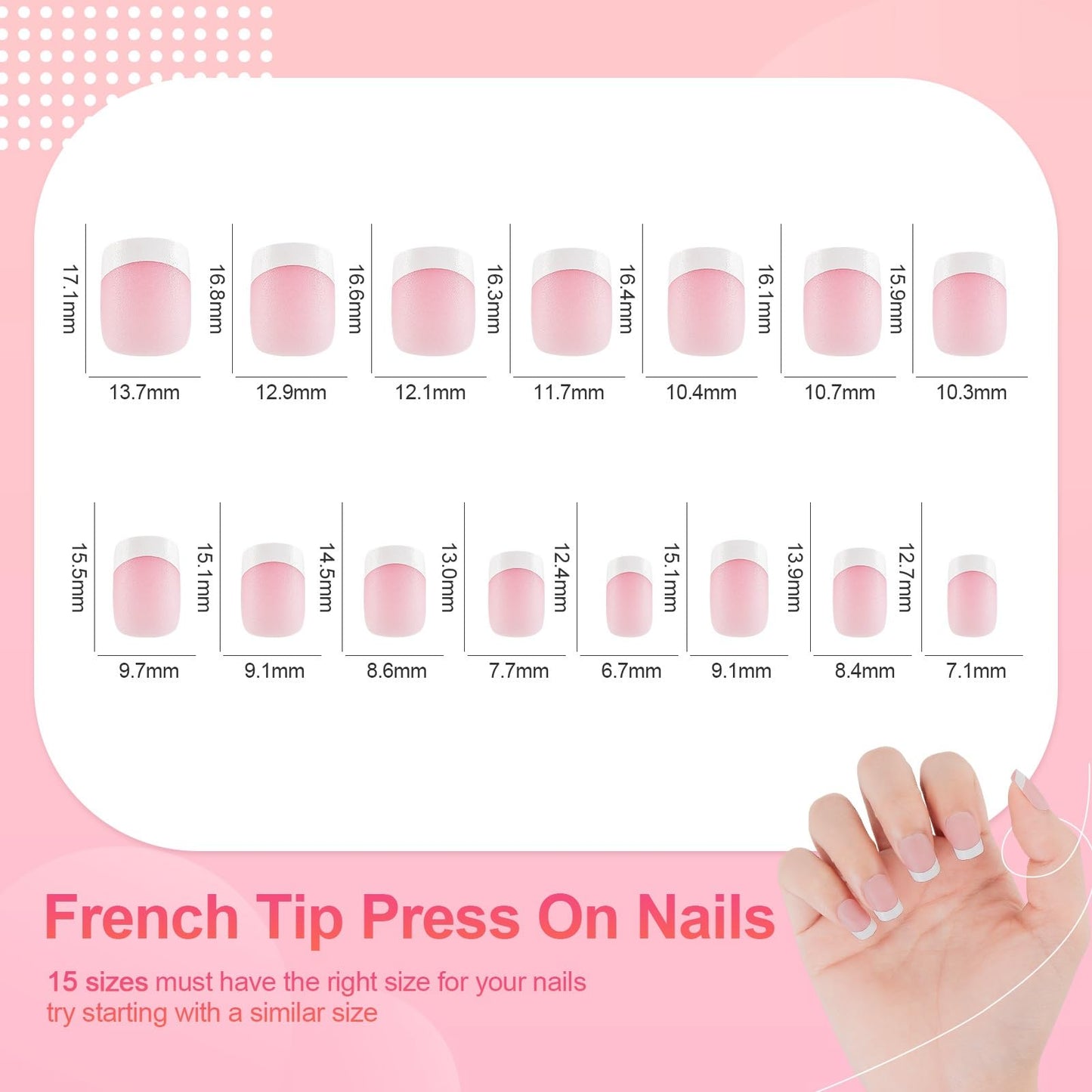 LIARTY 240 Pcs French Press On Nails Short Square, French Tip False Nails Manicure, 15 Size Acrylic Full Cover Artificial Fake Nails (Pink)