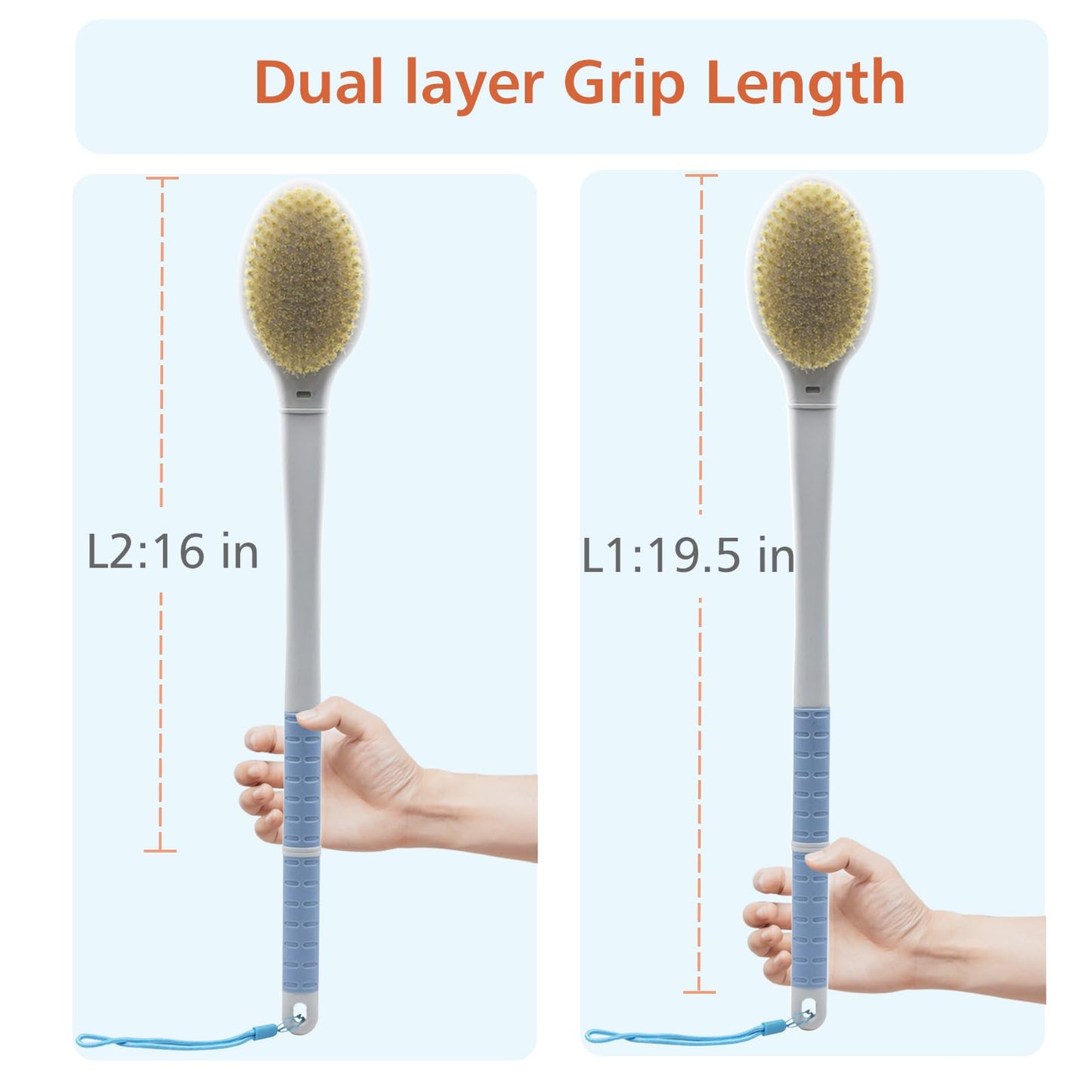 Shower Brush with Soft and Stiff Bristles,20.5" Extra Long Handle Dual-Sided Back Scrubber Bath Brush Body Exfoliator for Wet or Dry Brushing (Extra Long Handle)