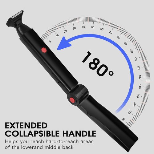 ETbyto Back Shavers for Men Long Handle，Multifunctional Self-Service Electric Back Hair Razor with Adjustable Handle，Men's Back Shaver wiht Nose Hair Trimmer Set and 2 Shock Absorber Flex Heads，Black