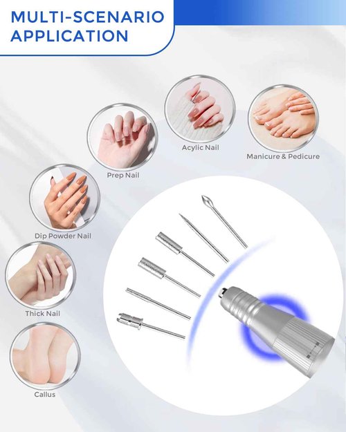 35000RPM Diamond Electric Nail File, Professional Cordless Drill Nails with 6 Bits & LED Screen, 8 Hours Use, Stepless Speed for Acrylic/Gel Nails, Salon & Home Manicure Kit