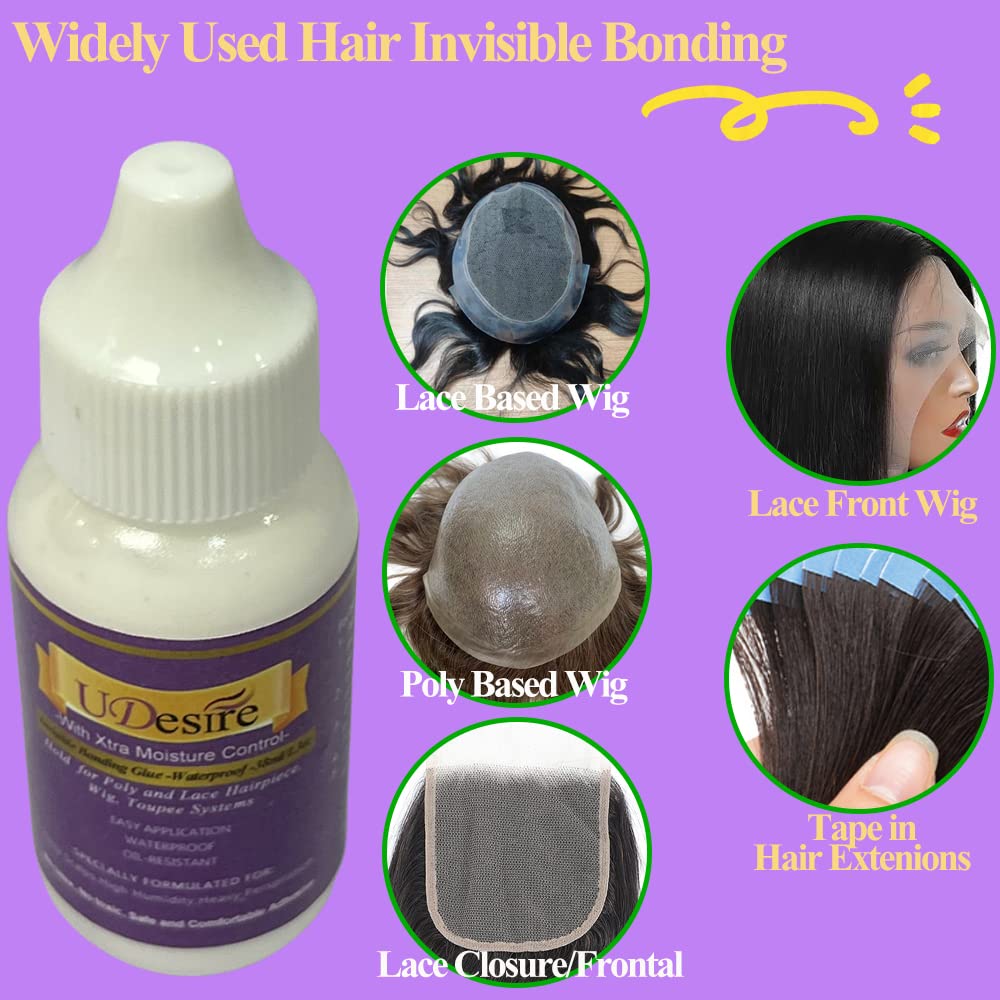 Invisible Bonding Glue- Waterproof 1.3oz-Extra Moisture Control-Light Hold Wig Glue for Poly and Lace Hairpiece, Wig, Toupee Systems Hair Replacement Adhesive