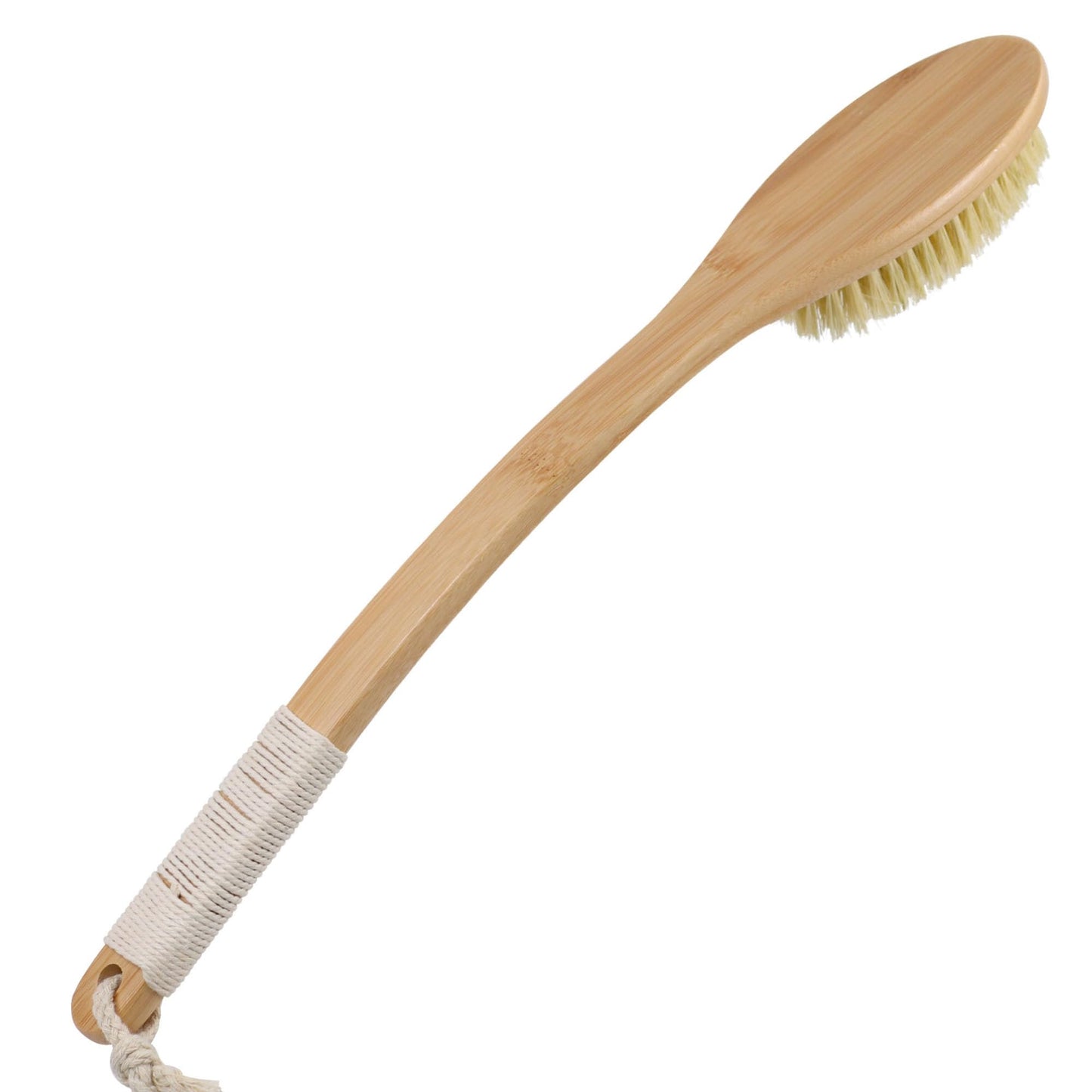 OWIIZI Back Scrubber Brush for Shower,Curved Extra Long Handle Bamboo Stiff Bristle Body Brush for Exfoliating,Natural Agave Stiff Sisal Shower Scrubber for Back Use Wet or Dry-17.9inches