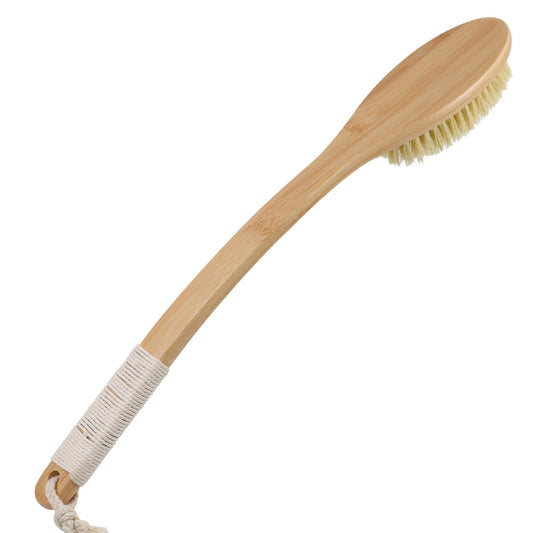 OWIIZI Back Scrubber Brush for Shower,Curved Extra Long Handle Bamboo Stiff Bristle Body Brush for Exfoliating,Natural Agave Stiff Sisal Shower Scrubber for Back Use Wet or Dry-17.9inches