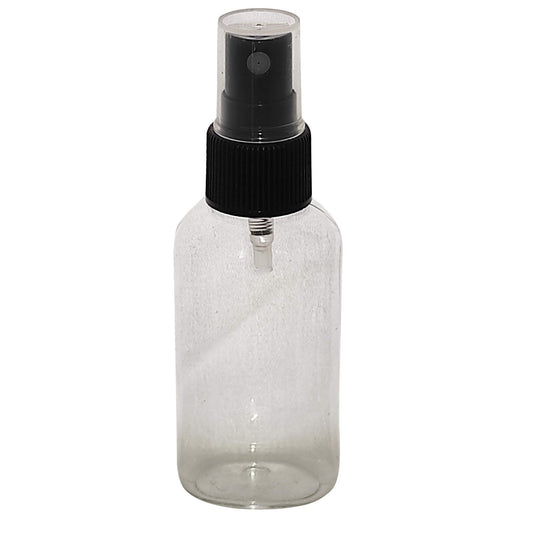 wolfmoon botanicals WM (Bulk Pack of 24) 2oz Clear Oval Travel Refillable, Empty PET Plastic Bottles with Black Spray Top - DIY travel, hydration, aromatherapy, arts & crafts, and more