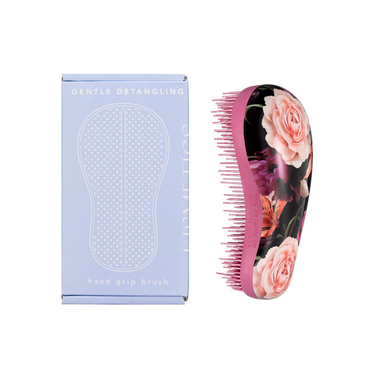 KISMETICS - Hand Grip Brush, Gentle Detangling, Detangler Hair Brush for All Hair Types. For use on Wet or Dry Hair (Fuchsia Pink Floral)