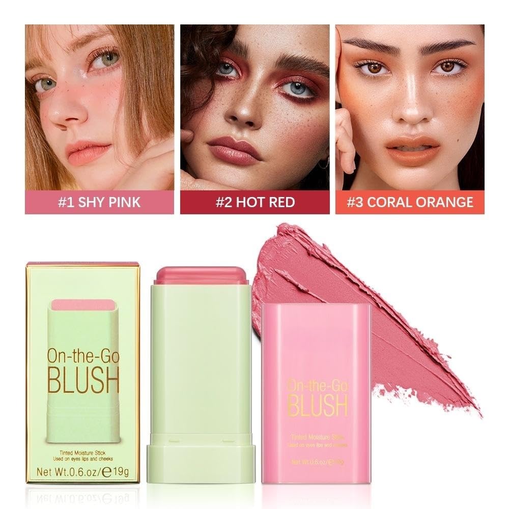 PICKX On-the-Go Makeup Blush Stick Tinted Moisture Stick, Shadow Lips Cheek Blusher Creamy Makeup Long Lasting Natural Nude Makeup for All Skin (3PC)