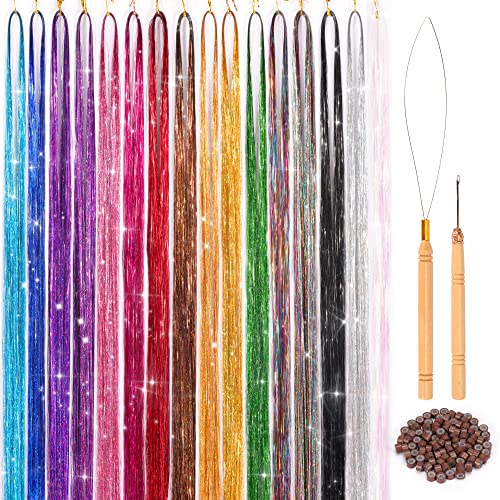 ELASO 16 Colors Hair Tinsel Kit - 3300 Strands 48 Inch Extensions