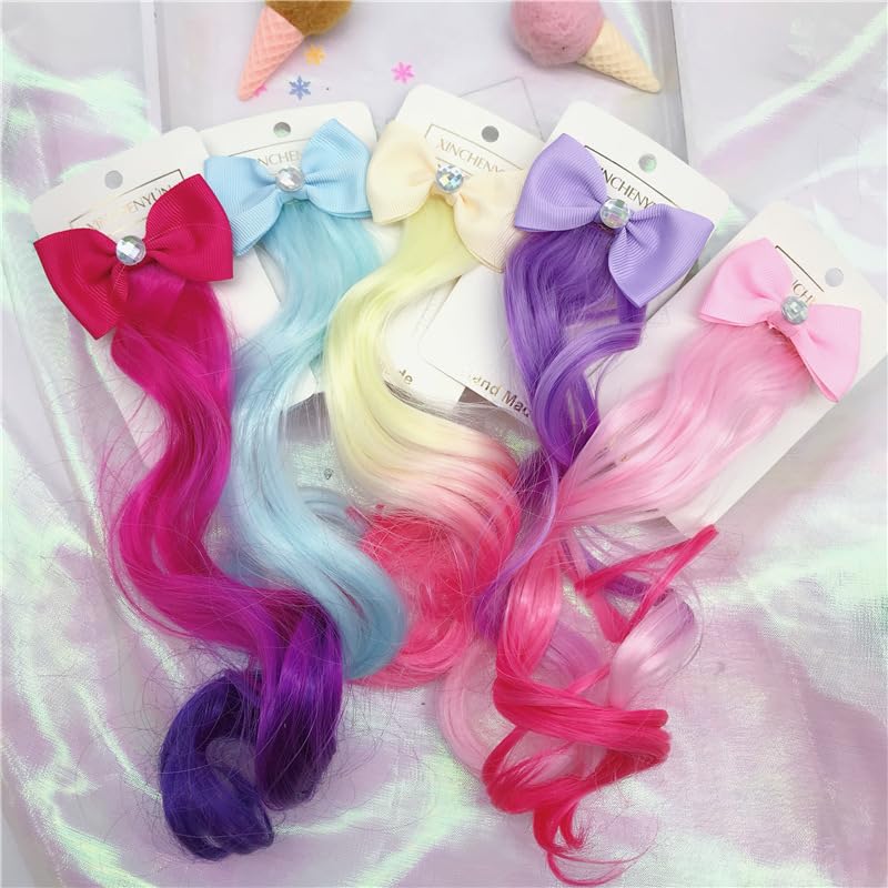 6 Pcs Hair Clips for Girls - 13in Color Extensions Clip Girls, Curly