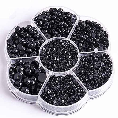5900 Pcs Half Pearls for Crafts Black Nail Pearls for Nail Art Falt Back Pearls for Makeup Craft Pearls for Artists Creative DIY Flatback Pearls for Nails (2/3/4/5/6/8/10mm) , (ZZ003)