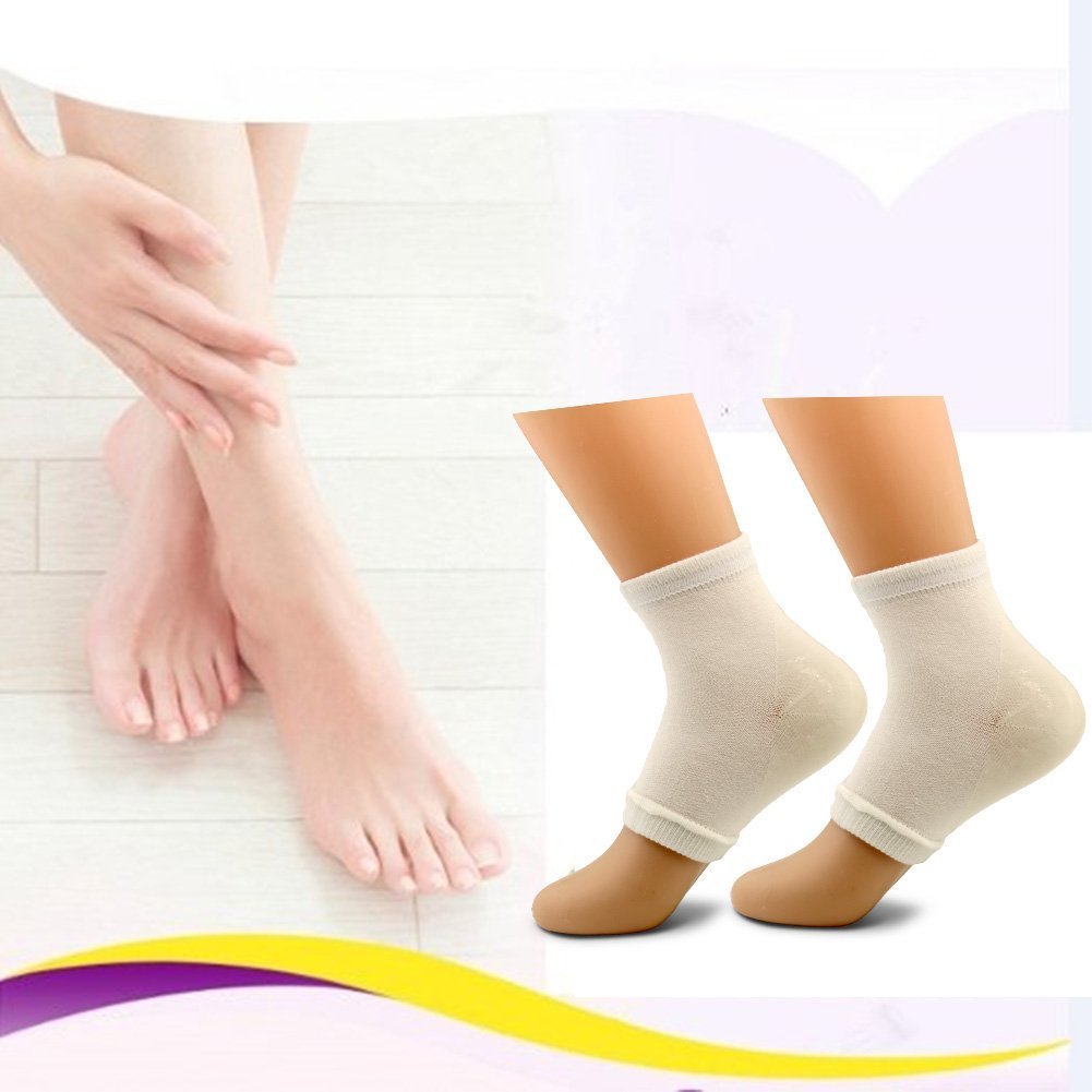 Heel Socks for Dry Cracked Feet Dr.Pedi Moisturizing Socks Toeless Spa Sock for Foot Care Treatment Gel Socks White