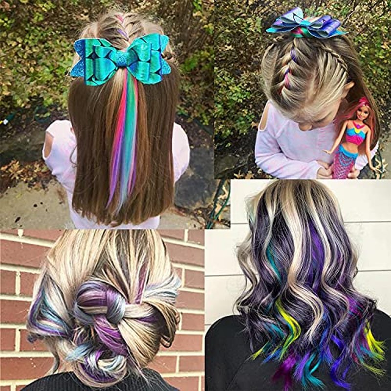 12PCS Colored Red Hair Extensions Straight Multicolor Clip in Colorful 20 Inch Rainbow Hair Extensions for Kids Women's Gifts Halloween Christmas Party Highlights (12pcs Red)