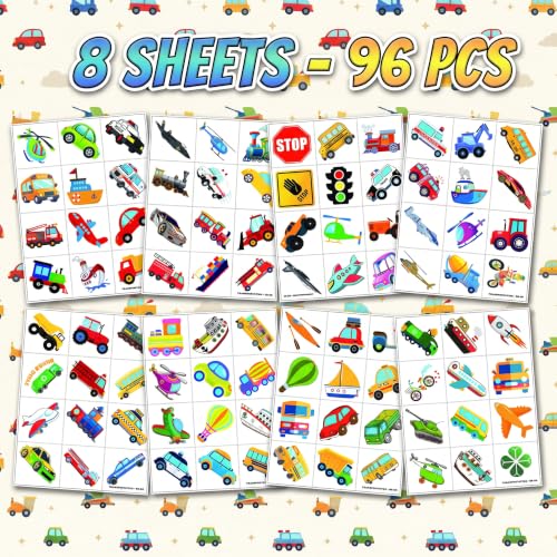 96 PCS Transportation Temporary Tattoos for Kids