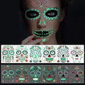 Glow in the Dark Temporary Face Tattoos, 6 Sheets Sugar Skull