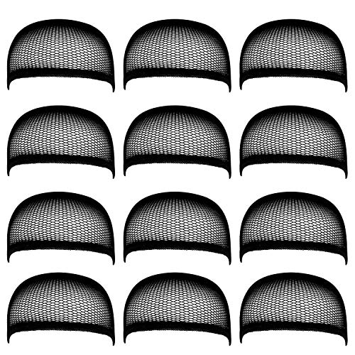 Blisstime Pack of 12 Wig Cap Open End Mesh Net Liner Weaving Cap (black)