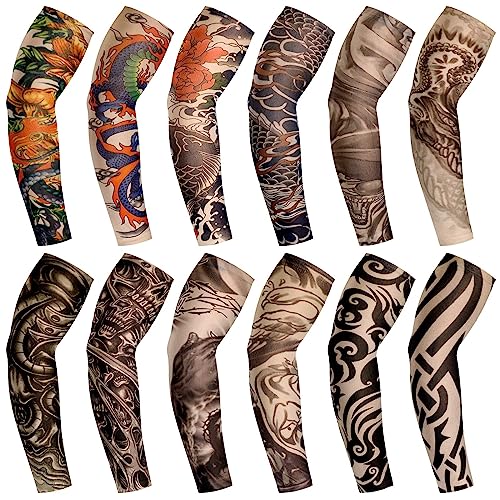 Geyoga Tattoo Sleeves - 12 Pack Fake Arm Sleeves UV Protection