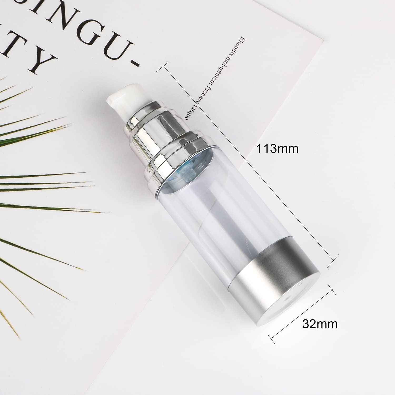 Furnido Airless Pump Bottles,Empty Refillable Acrylic Makeup Containers with Matte Silver Pump,Travel Lotion Dispenser for Shampoo/Cream/Foundation-TSA Approved Travel Size (1 Oz/30ML)